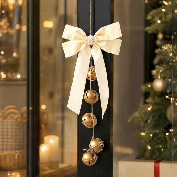 Liamobondopolis Elegant Christmas Bow Ornament, Velvet Ribbon Hanging Decor with Gold Bells for Christmas Tree, Door, Wreath and Holiday Party Home Decor