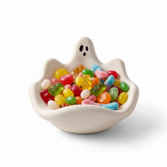 Liamobondopolis Ghost Candy Bowl, Cute White Resin Halloween Candy Dish for Snacks, Decorative Trinket Tray for Jewelry, Spooky Holiday Serving Bowl for Party Table Decor