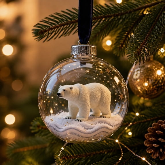 Liamobondopolis Glowing Christmas Story Ornament, Light Up Mini Holiday Scene with Polar Bear for Christmas Tree and Winter Home