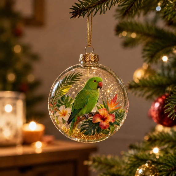 Liamobondopolis Glowing Christmas Story Ornament, Light Up Mini Holiday Scene with Tropical Bird for Christmas Tree and Winter Home