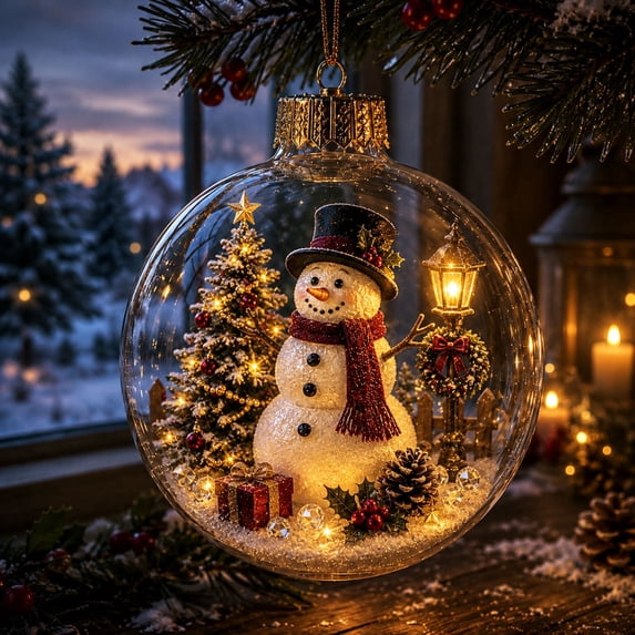 Liamobondopolis Glowing Christmas Story Ornament, Smiling Snowman with Top Hat and Scarf, Glowing Christmas Ornament for Cozy Winter Home Decor