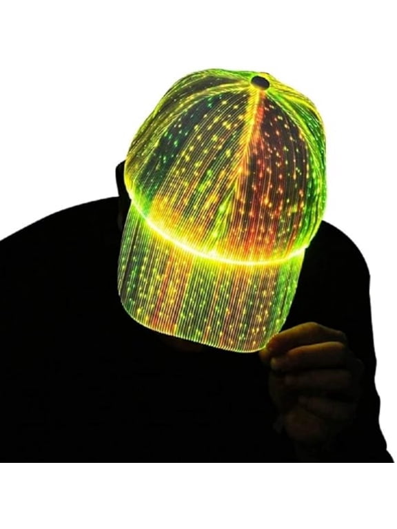 Glowing LED Baseball Hat Fiber Optic Light Up Cap with USB Charging, 7-Color Flashing Modes, Adjustable Unisex Design for Halloween, Raves, Festivals