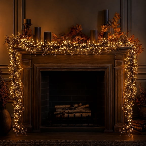 Liamobondopolis Halloween Lighted Garland 5.9 Ft Black Artificial Vine with Lights Spooky Indoor Outdoor Home Mantel Decor LED Lighted Garland for Party