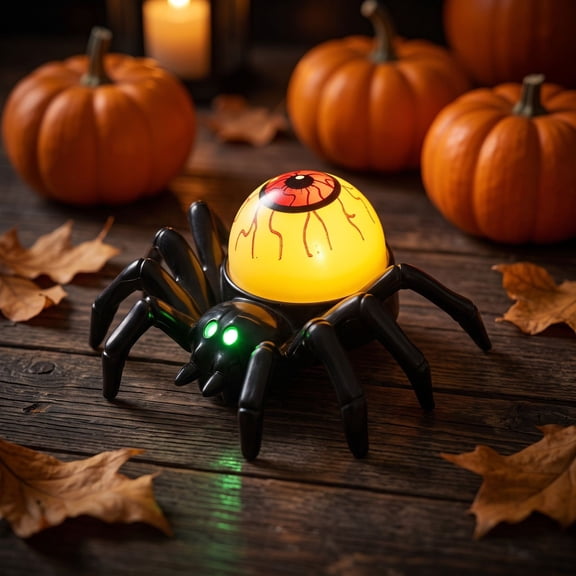 Liamobondopolis Light Up Eyeball Spider Prop with Wrist Strap Dual Use Tabletop Wearable Ornament for Halloween Party Haunted House Decor
