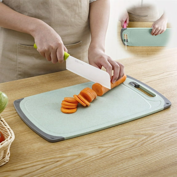 Liamobondopolis Living Hangable Wheat Straw Double-Sided Fruit And Vegetable Chopping Board Meat Cutting Board With Sharpening Stone Grinding Block Kitchen Appliance