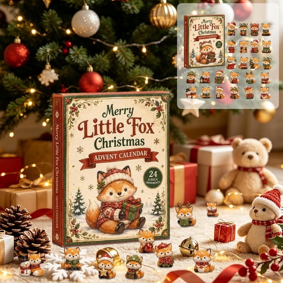 Liamobondopolis Merry Little Fox Christmas Advent Calendar 2026, Collectible 2D Acrylic Ornament Set, 24 Day Holiday Countdown with Fox Figurines for Animal Lovers