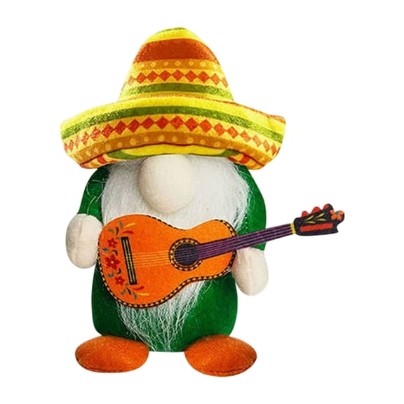 Liamobondopolis Mexican Gnome Figurine with Weighted Base, Cinco de Mayo Decor for Shelf and Entryway, Maracas or Guitar Style Available