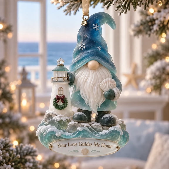 Liamobondopolis Nautical Christmas Ornament, Coastal Gnome with Lighthouse and Heart Design, Ocean Themed Hanging Decor for Holiday Tree and Beach Home, 3.15 Inches