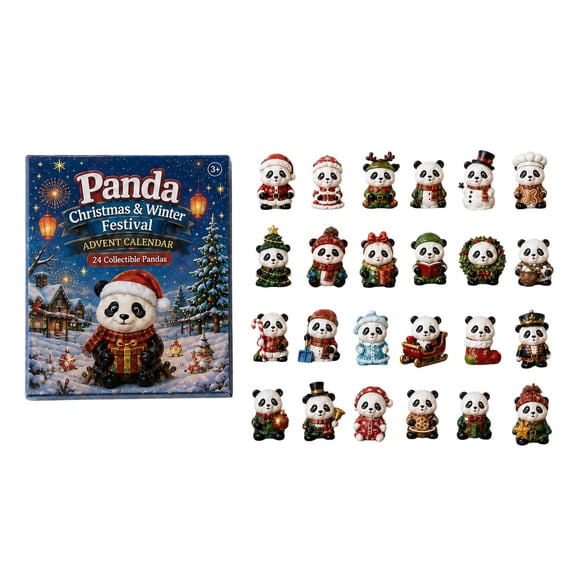 Liamobondopolis Panda Advent Calendar 2026, Christmas and Winter Festival Countdown with 24 Collectible Panda Figurines for Holiday Decor