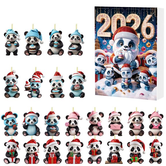 Liamobondopolis Panda Family Advent Calendar 2026, Collectible 2D Acrylic Ornament Set, 24 Day Christmas Countdown with Panda Figurines for Animal Lovers