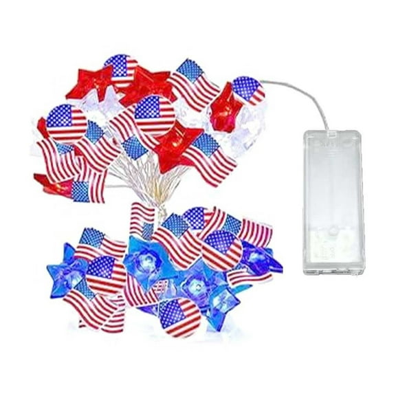 Red White Blue Star And Flag Lights Battery Operated USA Flag Patriotic Decorations For Indoor Outdoor Memorial Day 4th Of July Independence Day