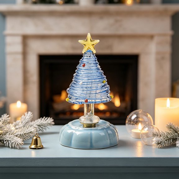 Liamobondopolis Rotating Christmas Tree Night Light Blue Glass Blue Base 3.54 Inch