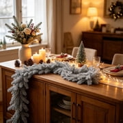 Liamobondopolis Shiny Silver Artificial Pine Christmas Garland, Glittering Festive Vine for Fireplace Front, Entryway Door & Indoor Winter Xmas Decor, 6FT
