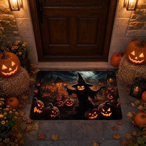 Liamobondopolis Spooky Witch Pumpkin Printed Doormat Non Slip Rubber Base Halloween Decor for Front Porch Entryway Halloween Party Decorations 32In X 20In