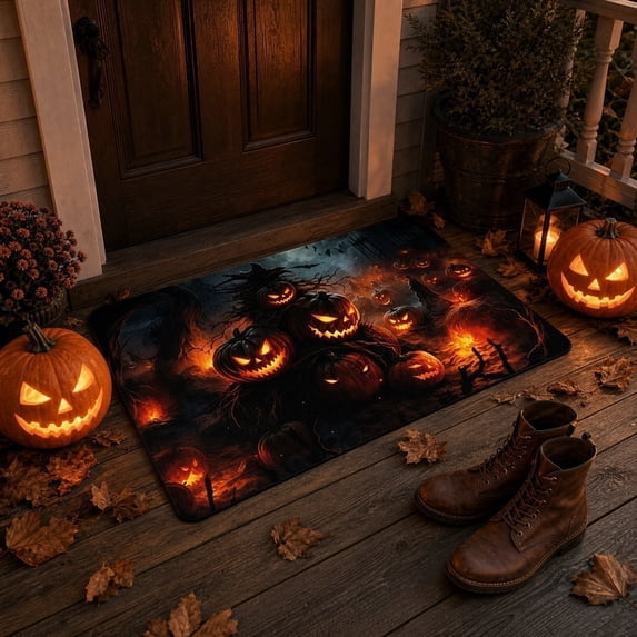 Liamobondopolis Spooky Witch Pumpkin Printed Doormat Non Slip Rubber Base Halloween Decor for Front Porch Entryway Halloween Party Decorations 32In X 20In