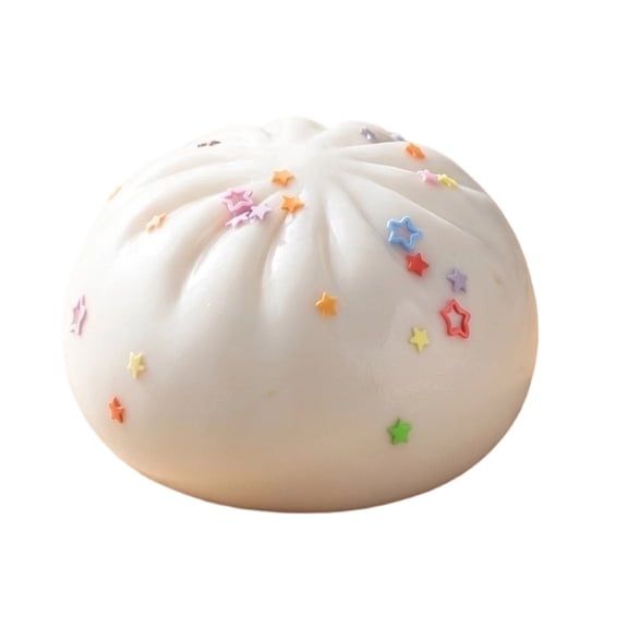 Liamobondopolis Starry Bun Shaped Squeeze Stress Reliever Soft Magical Calming Accessory with Colorful Star Confetti for Office Desk and Daily Relaxation