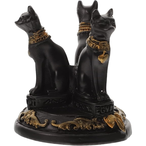 Liamobondopolis Triple Egyptian Bastet Cat Figurine With Gold Accents for home decor living room Ancient Themed Tabletop and Mantel Decor 3.14 in Tall