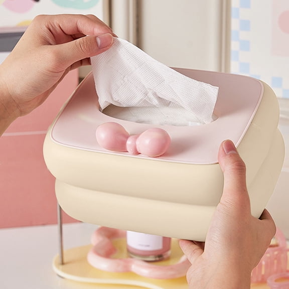 Liamobondopolis Two Tone Bow Accent Tissue Box Drop Resistant Solid Build Decorative Holder for Bedroom and Vanity Spaces