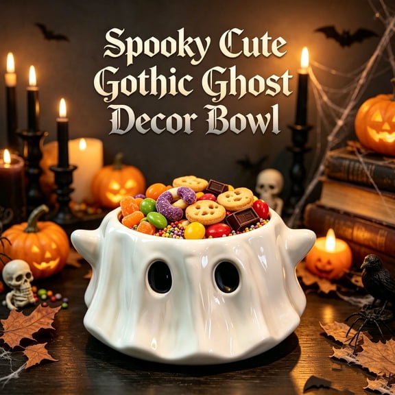 Liamobondopolis White Ceramic Ghost Shaped Bowl Hollow Face Storage Dish for Halloween Coffee Table Mantel Entryway Decor 5.9x3.14in