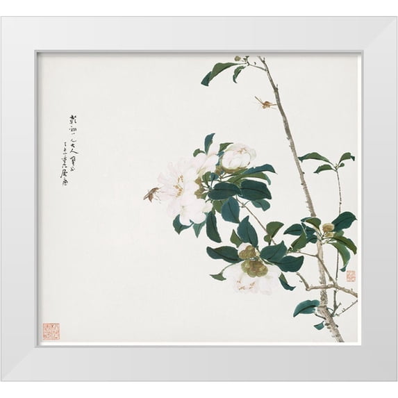 Lian, Ju 28x26 White Modern Wood Framed Museum Art Print Titled - Insects and Flowers II