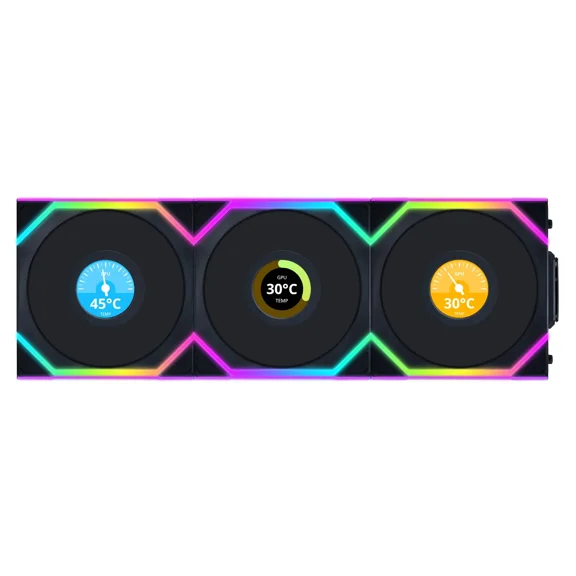 Lian Li 12RSLLCD1W3B Wireless 120mm ARGB Case Fan LCD 1.6" Reverse Blade Triple Pack Black