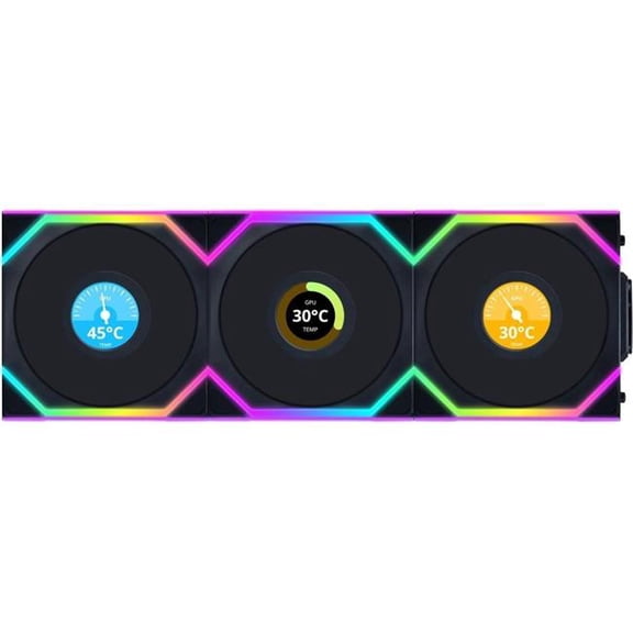 Lian Li 12RSLLCD1W3B Wireless 120mm ARGB Case Fan LCD 1.6" Reverse Blade Triple Pack Black