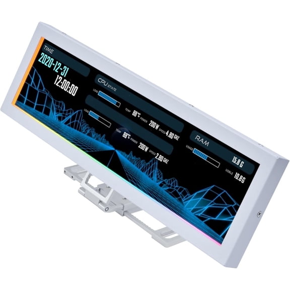 Lian Li 8.8" Universal Screen for PC - Adjustable Mounting for Any Computer Setup - Customizable ARGB Frame - PC Temperature Display Panel - LCD Screen Disply - Mini Monitor - White