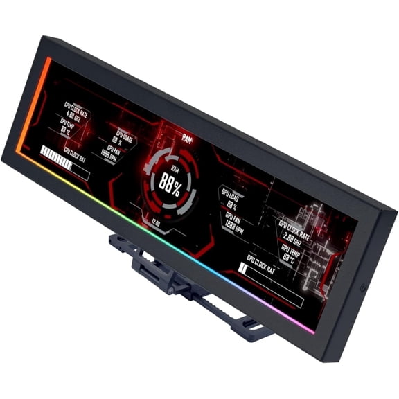 Lian Li 8.8" Universal Screen for PC - Adjustable Mounting for Any Computer Setup - Customizable ARGB Frame - PC Temperature Display Panel - LCD Screen Disply - Mini Monitor - Black