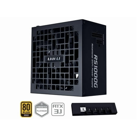 Lian Li RS 1000W Rotational Shift Fully Modular ATX Power Supply (W/ USB Fan Hub) 90° AC inlet,Cybenetics Platinum, 80+ Gold, ATX 3.1, PCle 5.1, 12V-2x6 Cable, 10 Year Warranty, Black(RS1000G.BH)