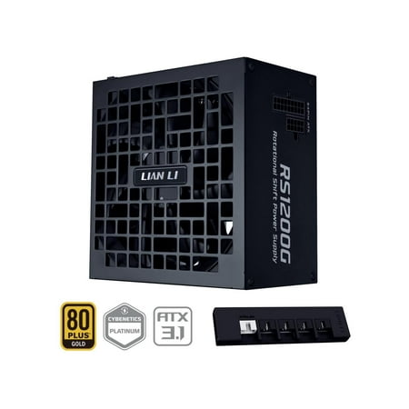 Lian Li RS 1200W Rotational Shift Fully Modular ATX Power Supply (W/ USB Fan Hub) 90° AC Inlet, Cybenetics Platinum, 80+ Gold, ATX 3.1, PCIe 5.1, 12V-2×6 Cable, 10 Year Warranty, Black (RS1200G.BH)