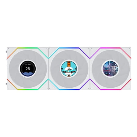 Lian Li UNI FAN TL LCD Flex 120mm Reverse Blade ARGB Fan, 3 Pack, Controller Not Included, White (12RTLLCD1F3W)