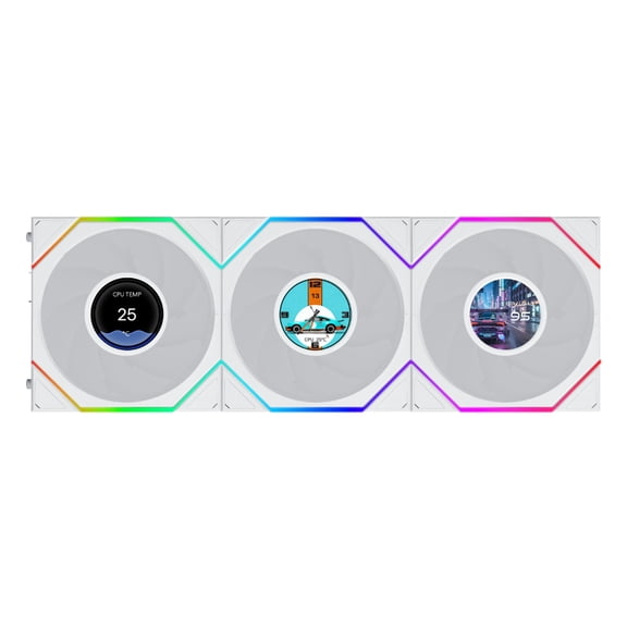 Lian Li UNI FAN TL LCD Flex 120mm Reverse Blade ARGB Fan, 3 Pack, Controller Not Included, White (12RTLLCD1F3W)