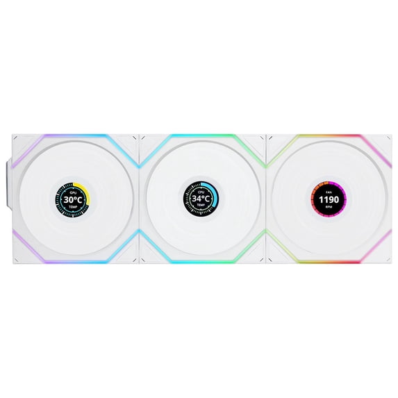 Lian-Li UNI FAN TL Wireless 1.6" LCD 120mm ARGB Case Fan with Controller, White, 3-Pack