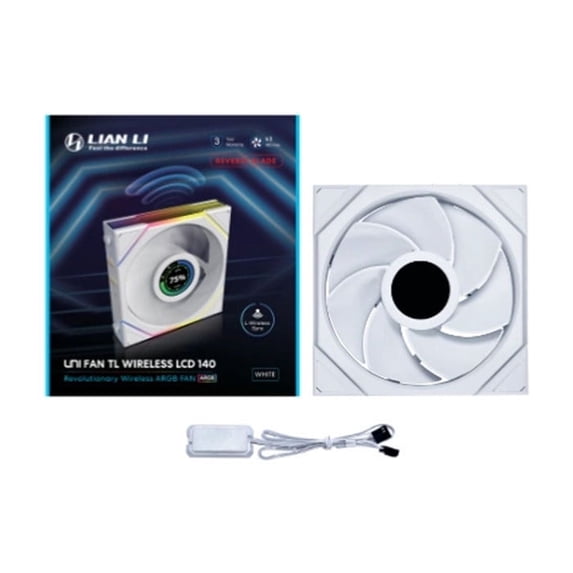 Lian Li UNI Fan TL - LCD Wireless 140 - Single Pack (Reverse Blade) - 2.4 GHz Wireless Signal ARGB Fan & Dual-Zone Lighting Control - 140mm - Controller NOT Included & Required -White (14RTLLCD1W1W)