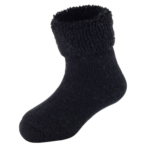 Lian LifeStyle 1 Pair Father-Mother-Son Pack Extra Thick Wool Boot Socks Crew Plain, Size 2Y-5Y, ColorBlack