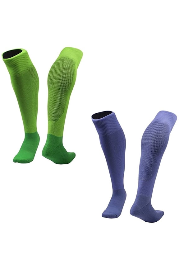 2 Pairs Exceptional Knee High Sports Socks for Soccer, Softball, Baseball and many other Sports XL0005 Size M Green,LightBlue