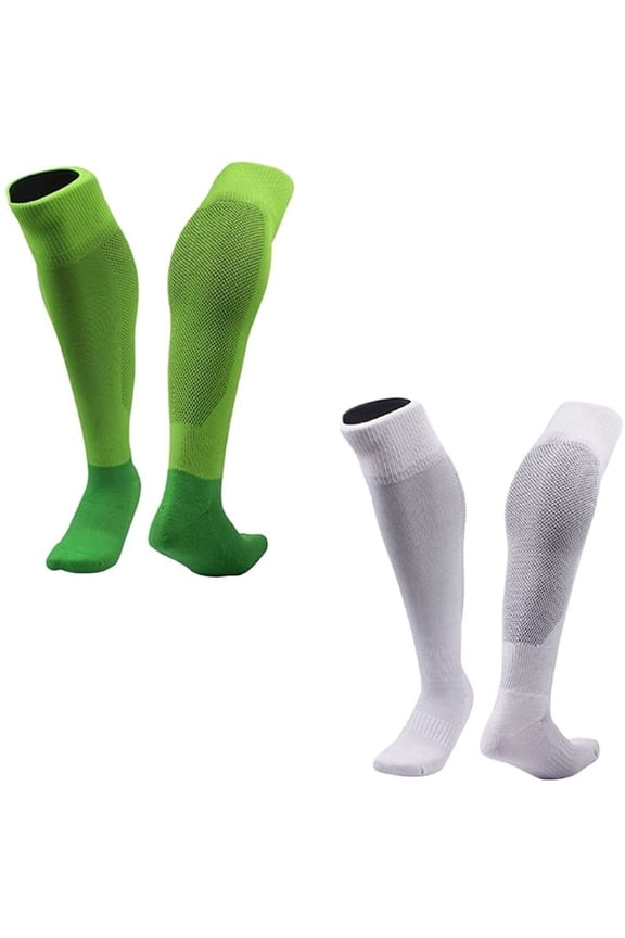 2 Pairs Exceptional Knee High Sports Socks for Soccer, Softball, Baseball and many other Sports XL0005 Size M Green,White