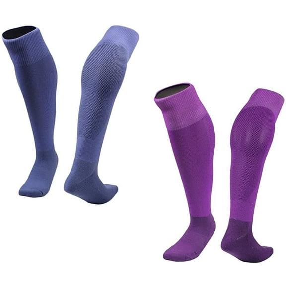 Lian LifeStyle 2 Pairs Exceptional Knee High Sports Socks for Soccer, Softball, Baseball and many other Sports XL0005 Size M LightBlue,Purple