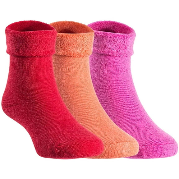 Lian LifeStyle 3 Pairs Children Wool Crew Boot Socks. , Soft, Adorable and Durable HRL1801 Size 12M-24M Rose, Orange, Red