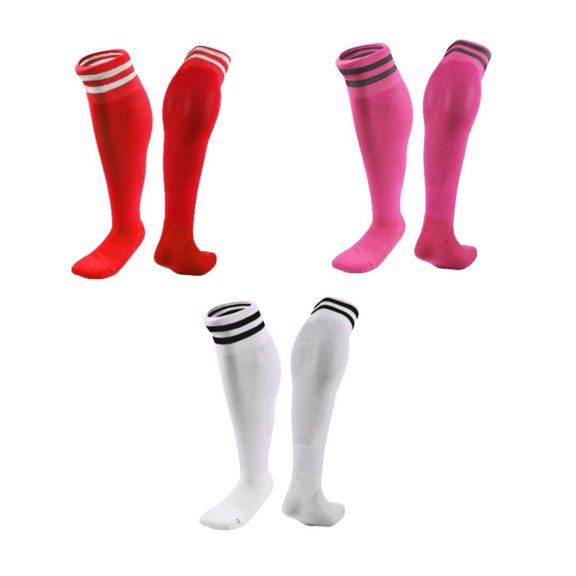 Lian LifeStyle 3 Pairs Knee High Sports Socks for Soccer, Softball, Baseball, Soccer, and Many Other Sports XL002 Size M Red,Rose,White