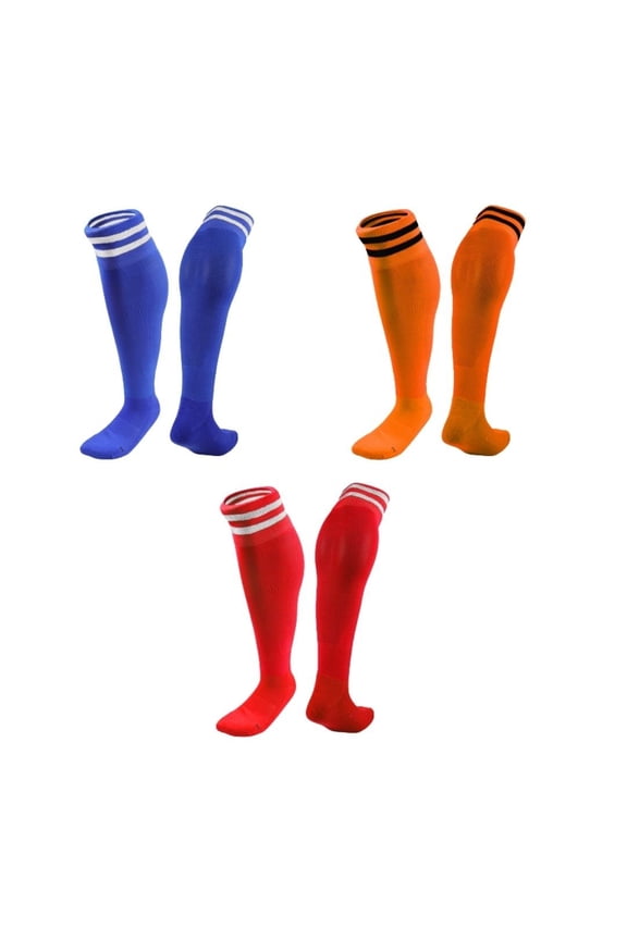 3 Pairs Knee High Sports Socks for Soccer, Softball, Baseball, Soccer, and Many Other Sports XL002 Size S Blue,Orange,Red