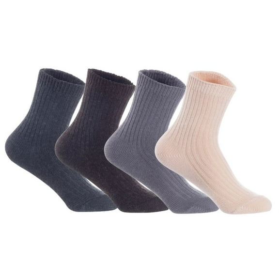 Lian LifeStyle 4 Pairs Fantastic Children's Wool Crew Socks, Soft, Adorable and Durable LK08 Size 0Y-2Y (Dark Grey, Coffee, Grey, Beige)