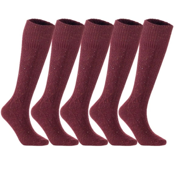 Lian LifeStyle 5 Pairs Stylish, Cozy, Thick & Warm Women's high crew wool blend socks for Winter & All Seasons HR1412 Size 6-9 (Wine Color)