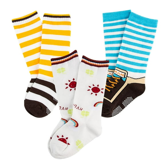 Lian LifeStyle Baby Boy's 3-Pairs-Pack Knee High Cotton Non-Skid Socks 6M-3Y One Size A