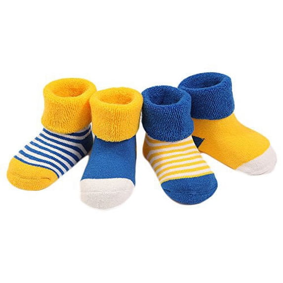 Lian LifeStyle Baby Toddler 4 Pairs Pack Thick Cotton Socks 0M-6M(Yellow Blue)