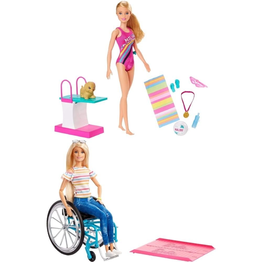 Barbie Dreamhouse Adventures Swim 'n Dive Doll, 11.5-inch in Swimwear, with  Diving Board and Puppy