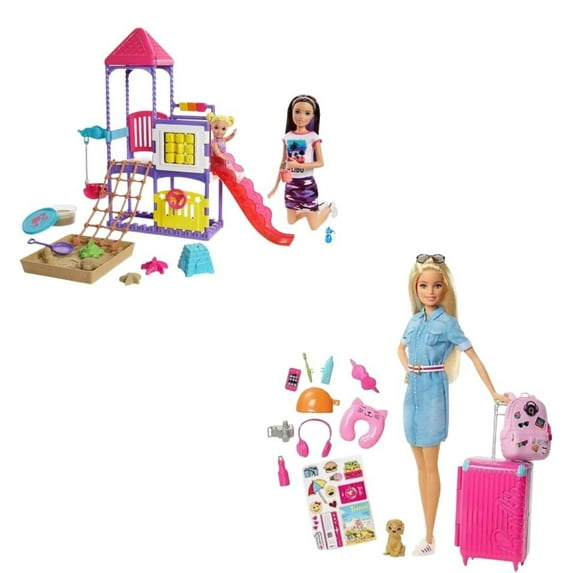 Lian LifeStyle Barbie Bundle, Barbie Skipper Babysitters Inc. + Barbie Travel Doll with Blonde Doll. 2 Packs