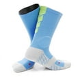 thumbnail image 1 of Lian LifeStyle Big Girl's 1 Pair All Sport Crew Socks 0027 MLight Blue w/ Green Stripes, 1 of 2