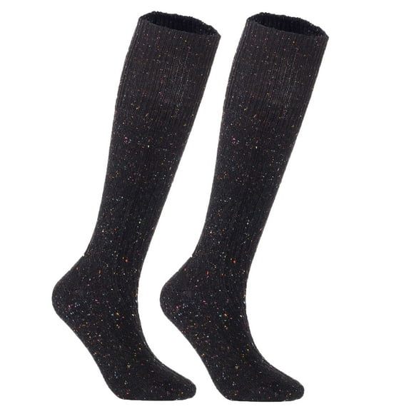 Lian LifeStyle Big Girl's 2 Pair's Exceptional High Crew Wool Socks Non Slip, Cozy and Cool HR1412 Size 6-9 (Black)