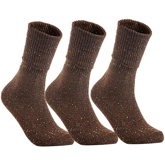 Lian LifeStyle Big Girl's 3 Pair's Exceptional High Crew Wool Socks Non Slip, Cozy and Cool HR1412 Size 6-9 Brown
